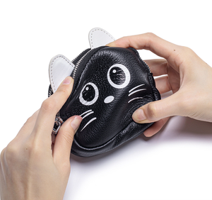 New Cute Cat Double Zipper Wallet <b>Leather</b> Mini Coin Bag <b>Key</b> <b>Chain</b> Storage Bag Fashion Lipstick Bag - Product Image 4