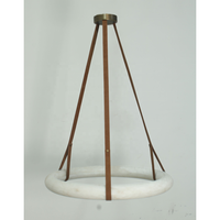 Lustre Suspendu Moderne en Laiton Antique avec Anneau en Tube d'Alabâtre Espagnol et Sangle en Cuir, Éclairage Intérieur pour Villa