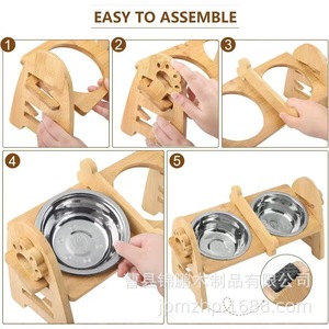 Comedero para Perros de Madera con Cuencos de Acero Inoxidable, Soporte de Bambú Ajustable, Elevado, Antideslizante y Fácil de Limpiar - Product Image 3