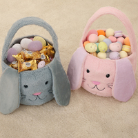 Panier de pâques lapin longues oreilles en peluche œufs de pâques seau lapin sourire visage bonbons sacs cadeaux panier de pâques