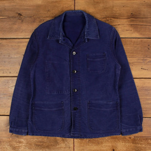 Vintage French Work Wear Jacket Men's Blue <strong>Moleskin</strong> Chore - Product Image 1