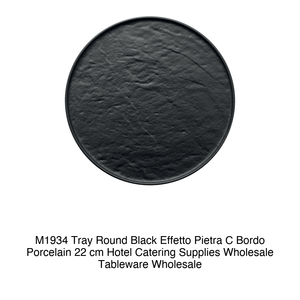 Plateau de service rond noir effet pierre Ø 22 cm avec bord en porcelaine M1934 - Product Image 2