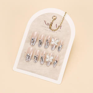 Uñas postizas francesas cuadradas hechas a mano de ABS con diseño de mariposa, de alta gama, venta al por mayor. - Product Image 4