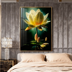 Peinture sur Porcelaine LED Personnalisée en Usine, Décoration Murale HD, Paysage de Fleur de Lotus, Hall d'Entrée, Salon - Product Image 3