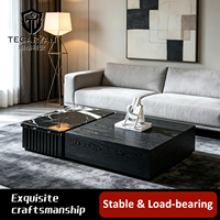 Table basse carrée design moderne en bois noir fritté, style luxe léger, pour salon, table centrale minimaliste