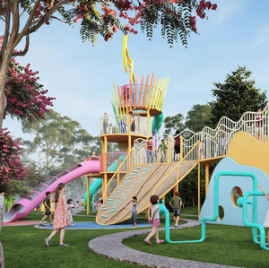 Structures de jeux en acier et plastique personnalisées pour parcs d'aventure en plein air avec toboggan - Product Image 4