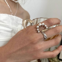 Offre Spéciale blanc Double couche perle anneaux pour femmes mode exagérer grand géométrique cristal réglable anneau mariage bijoux cadeau