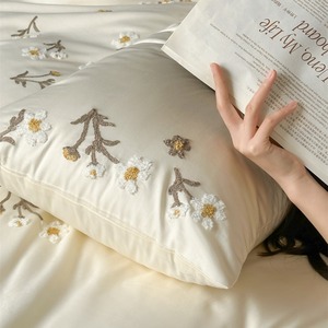 Satin Long Staple Cotton Four Piece <b>Bedding</b> <b>Set</b> Floral Embroidery Pastoral Style Breathable Duvet Cover Sheets 100 Count - Product Image 3