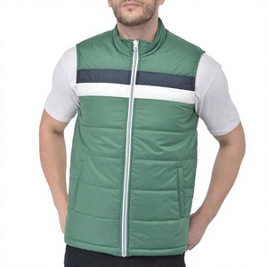 <b>Men's</b> <b>Green</b> Solid Stand Collar Puffer Vest Zipper Closure Casual Breathable Windproof Quilted 100% Polyester Filled <b>Waistcoat</b> - Product Image 6