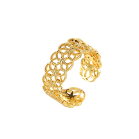 Vergoldeter Hohler Blumen-Offener Ring Vintage Filigran Breiter Verstellbarer Statement-Fingerring Damen Modeschmuck