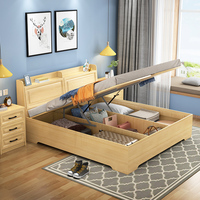 Plaque Tatami moderne au design doux Lit haut pneumatique Lit double Chauffage au sol Caractéristiques de mariage Panneau de rangement en bois inclus