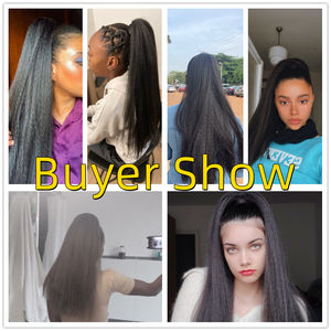 AliLeader 22 pollici Afro Kinky Yaki dritto Pony coda avvolgere la coda di cavallo resistente al calore capelli sintetici coda per donne nere - Product Image 6