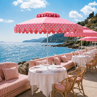 Parasol de patio de luxe LS rose à pois festonnés avec pompons, parasol commercial d'extérieur pour restaurant en bord de mer, hôtel, complexe hôtelier