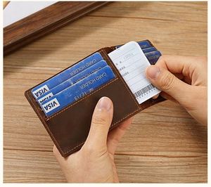 Genuine Leather <b>Mens</b> Bifold <b>Wallet</b> <b>RFID</b> Blocking Slim Minimalist Front Pocket <b>Wallets</b> <b>for</b> <b>Men</b> Thin Stylish with Crazy Horse - Product Image 3