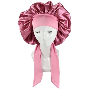Bonnet de nuit et de douche en satin pour femmes, grande taille, avec large bande réglable et bord noué, idéal pour les tresses et les coiffures volumineuses - Product Image 2