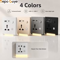 Prise de charge rapide USB Type-C, port USB C, adaptateur mural intelligent multifonctionnel universel, 3.1A SDK 2 prises AC 16A, veilleuse