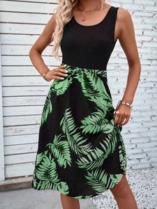 Robe d'été décontractée sans manches pour femme, longueur genou, fluide, taille naturelle, respirante, avec poches, lavable, en mélange de rayonne, idéale pour les loisirs et les fêtes - Product Image 5