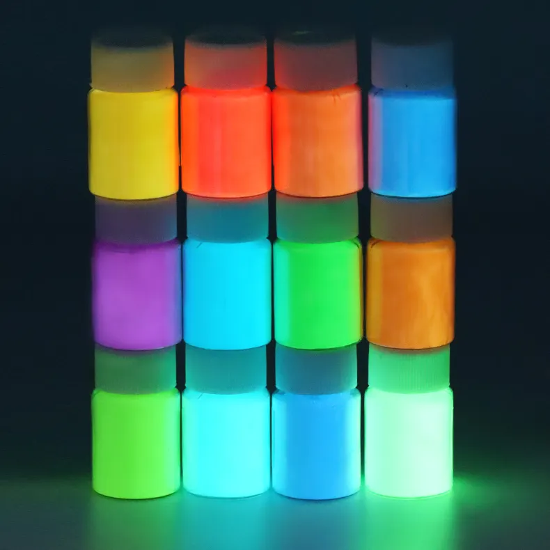12 couleurs Pigment photoluminescent résine époxy poudre lumineuse lueur dans le noir poudre acrylique Pigment de poudre lumineuse