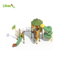 Ensemble de jeu de parc d'attractions Liben 3 avec toboggans en plastique, grande cabane dans les arbres, filet en corde et marchepieds d'escalade pour les enfants de 4 à 12 ans, certifié CE