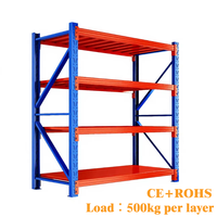 Étagère de stockage industrielle à 4 niveaux réglables, robuste, sans boulons, capacité de charge de 500 kg, en acier, pour entrepôt