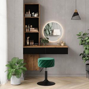 Table de maquillage murale flottante industrielle en bois noir avec <span class=keywords><strong>miroir</strong></span> LED rond, armoire de rangement et étagère – Vente en gros - Product Image 1
