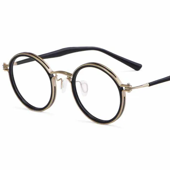 خمر جولة إطار من التيتانيوم الرجال قصر النظر البصرية النظارات الطبية الإطار النساء كوريا الفاخرة العلامة التجارية نظارات خلات تلميح
