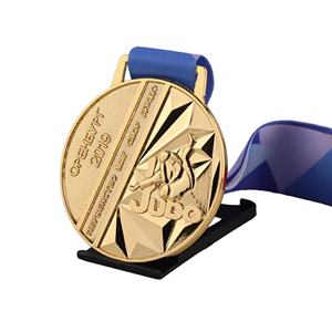 Médaille de compétition sportive personnalisée en métal or, argent, bronze, zinc pour Taekwondo, Jiu-Jitsu avec ruban - Product Image 1