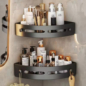 <b>Shower</b> <b>Rack</b> Bathroom Adhesive <b>Rack</b> Wall Mounted With Shaver Holder Non Drilled Plastic <b>Storage</b> and <b>Storage</b> <b>Rack</b> - Product Image 1