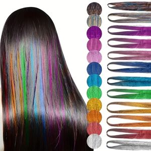 Extensiones de Cabello Brillantes de Moda para Niñas, Hilo de Extensión de Cabello Colorido de 47 Pulgadas, Accesorios para el Cabello de Niñas y Mujeres - Product Image 1