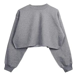 Logo personalizzato felpa Crop all'ingrosso Plain marrone Pullover da donna in morbido pile di <span class=keywords><strong>cotone</strong></span> maglie a girocollo felpe ritagliate per donna - Product Image 4