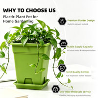 Pot de fleurs carré en plastique PP avec trou de drainage, design minimaliste durable, capacité de 14,13 L pour plantes d'intérieur et utilisation en extérieur