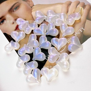 Heart Shaped Acrylic <b>Beads</b> Tiny Peach Fine Shimmer For Jewelry Making - Product Image 4