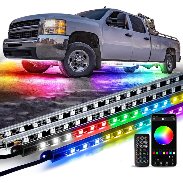 Aluminum LED Underglow Kit for Car Exterior Neon Accent Underglow Lights Rigid Waterproof Strip Lights Multicolor RGB Light Bars
