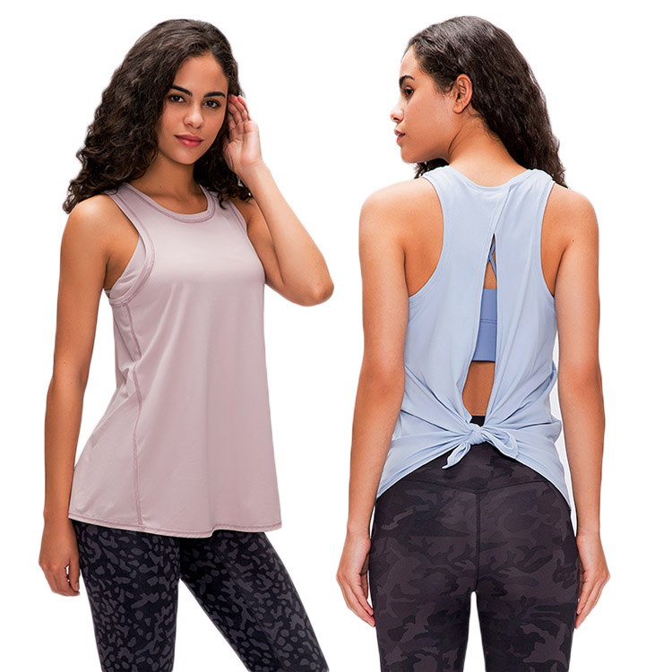 Women's Fitness Running Yoga Vest Skin-friendly With Ribbon Bow Back Loose Breathable Blouse Sports Tops Pajamas