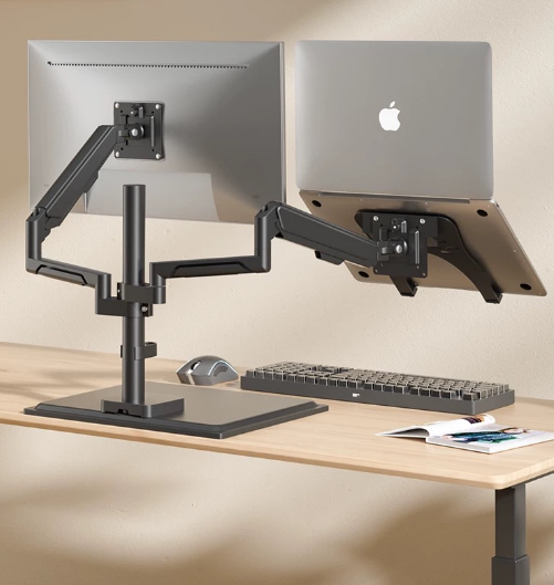 Swivel Tilt 90 Degrees Heavy Duty Dual Monitor Arms 10-32 Inch Height Adjustment C Clamp Screen Monitor Stand Desk Grommet Mount