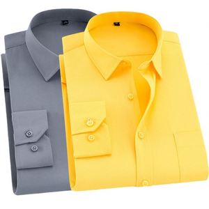 Camicia da lavoro da lavoro da <span class=keywords><strong>uomo</strong></span> camicia da <span class=keywords><strong>uomo</strong></span> a maniche lunghe giallo da lavoro abito sartoriale abiti formali con LOGO da <span class=keywords><strong>uomo</strong></span> ricamato - Product Image 1
