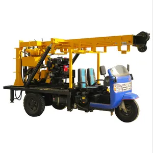 200 meter deep mobile drilling rig with Tricycle chassis can move in muddy road