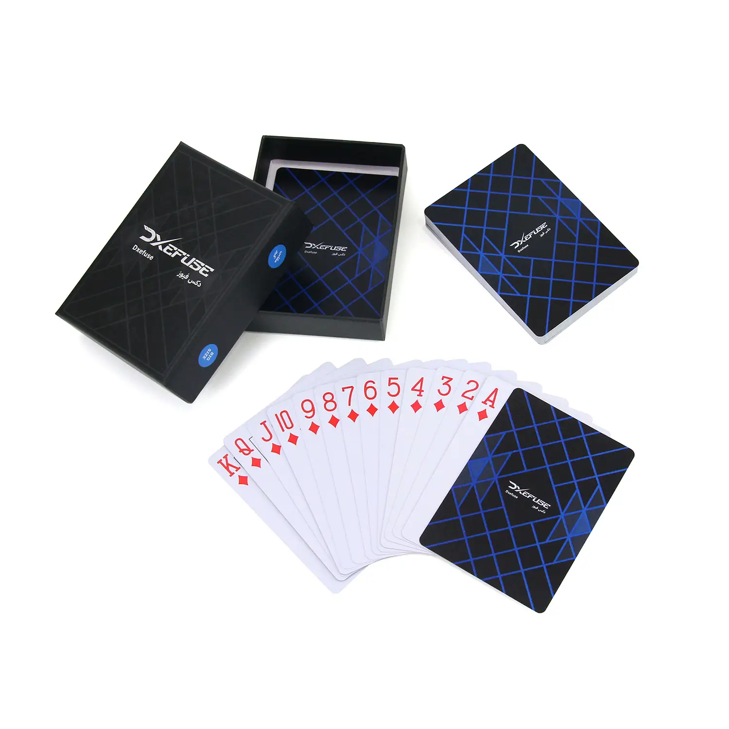 Bán buôn Chất lượng cao phát sáng trong bóng tối màu đen trò chơi ánh sáng PVC 100% nhựa chơi thẻ boong với hộp thiếc in ấn