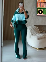 Ensemble de survêtement Y2K personnalisé pour femme, avec haut court et pantalon de survêtement à rayures contrastées, collection automne
