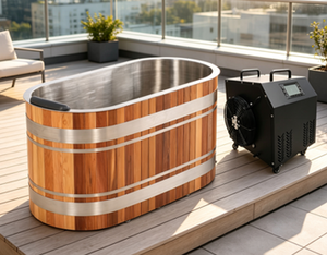 <span class=keywords><strong>Spa</strong></span> extérieur moderne pour 1 personne, en <span class=keywords><strong>c</strong></span>èdre et acier inoxydable, avec refroidisseur 1HP, directement du fabricant. - Product Image 1