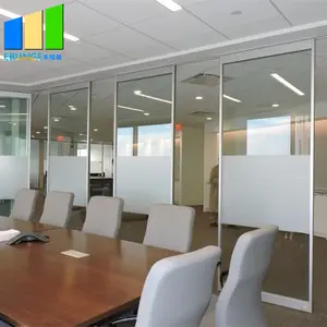 Aluminium Acoustic Frame Frosted Glass Wall Floor Track Glass Operable Partition For Modern Office