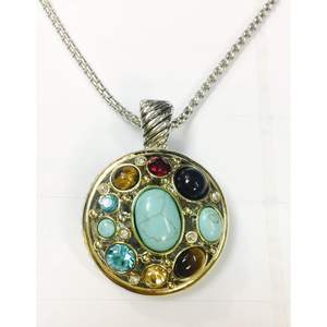 Pendentif chaîne gourmette bicolore plaqué rhodium TJ Magic, multi-pierres avec émeraude, zircon, moissanite, diamant, perle, tendance, style corde - Product Image 2