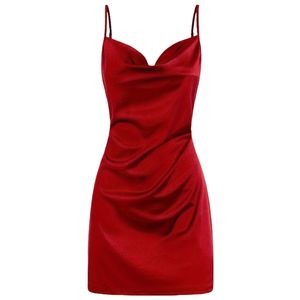 Abito estivo elegante tinta unita senza schienale <span class=keywords><strong>abiti</strong></span> da sera corti senza maniche in raso senza maniche <span class=keywords><strong>mini</strong></span> tubini attillati - Product Image 3