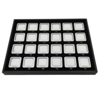 Boîte de rangement en métal à 24 compartiments avec boutons poussoirs, plateau de présentation en MDF et cuir PU noir, organisateur de pierres précieuses en vrac, vente en gros