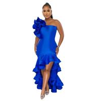 Robe longue moulante asymétrique à col diagonal et volants pour femme, fendue sur le côté, sexy, pour soirée, événement, sortie nocturne, collection été 2026