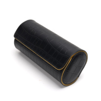 Organisateur de voyage pour montres en cuir de crocodile noir classique pour hommes avec 3 emplacements, coussinets en velours doux et boutons à pression métalliques