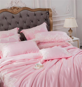 Hiệu suất cao Tencel ren tấm Ga Trải Giường đám cưới màu hồng bộ đồ giường đặt - Product Image 2