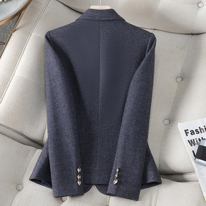 Women's <b>Wool</b> Blazer Gray Blue Solid Color Slim Fit Anti Wrinkle Autumn Winter Jacket - Product Image 3