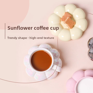 Tasse à <span class=keywords><strong>Café</strong></span> Tournesol en Céramique Originale, Jolie Tasse à Latte de Bureau, Ensemble Tasse à Thé et Soucoupe 200 ml - Product Image 2