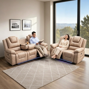 Conjunto de Sofás Reclinables Ergonómicos de Cuero Sintético Moderno, 3+2+1 Plazas, con Luces LED USB y Mesa Abatible, para Sala de Estar o Cine en Casa - Product Image 2
